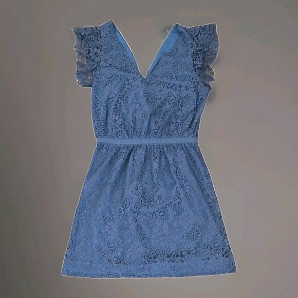 Madewell Dresses Madewell Blue Lace Flutter Sleeve Dress Size 4 Cocktail Wedding - Picture 1 of 5